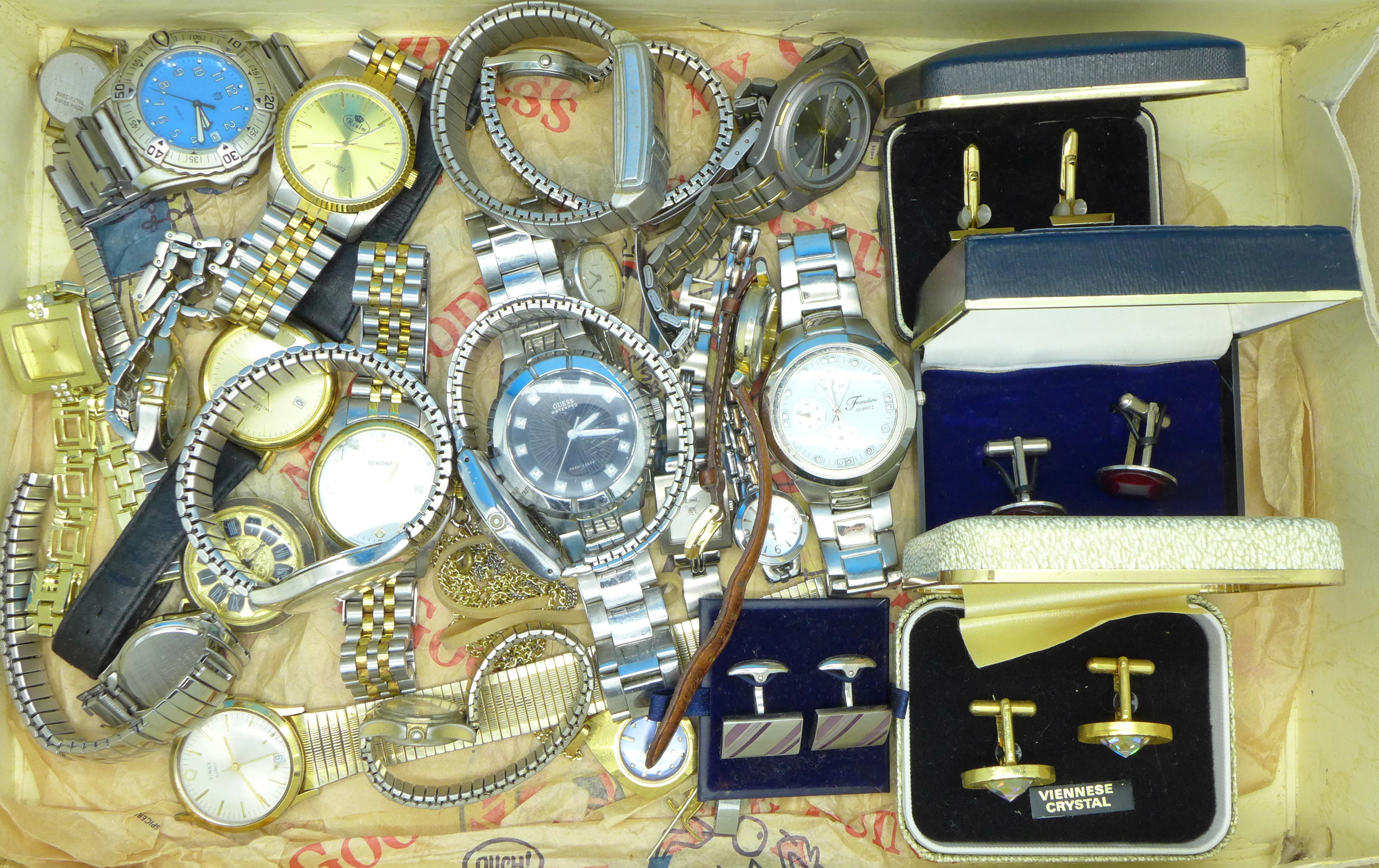 Lady's and gentleman's wristwatches and three pairs of cufflinks