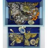 A jewellery box and costume jewellery, 1.