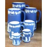 Seven Wedgwood Jasperware jugs,