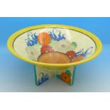 A hand painted Clarice Cliff Bizarre pattern conical shaped bowl, diameter 19.