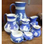 Seven Wedgwood Jasperware jugs,