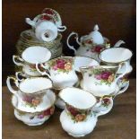 Royal Albert Old Country Roses tea ware comprising small teapot, five tea cups, six tea saucers,