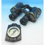 A pair of binoculars, Kershaw & Son, Leeds and a German military compass marked Busch,