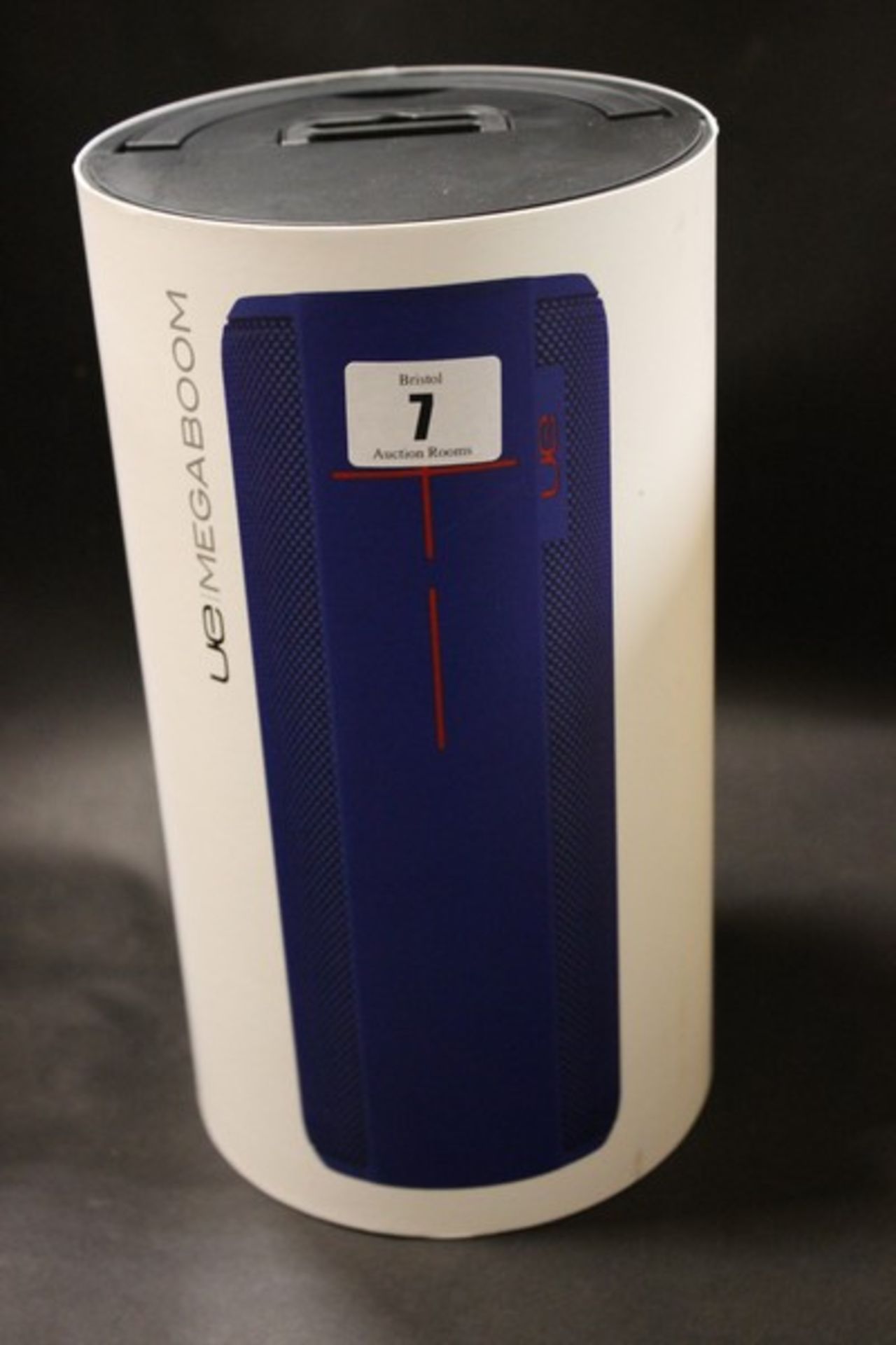 A blue UE Megaboom wireless speaker model: S-00147 compatible with iPad, iPhone, iPod (Boxed as