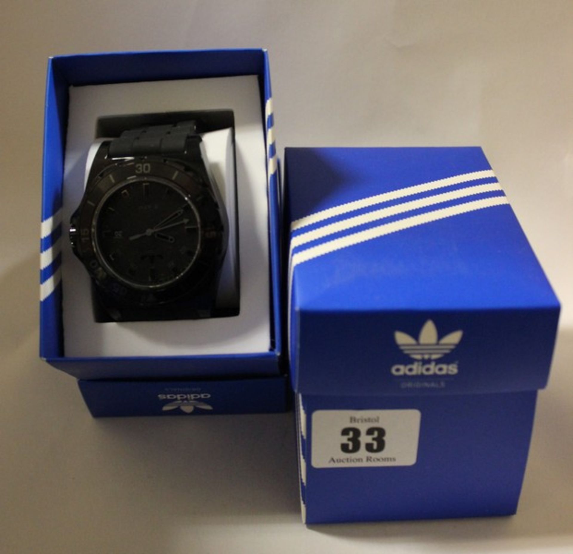 Two men's Adidas Stockholm ADH2669 black rubber quartz watch (Boxed as new).