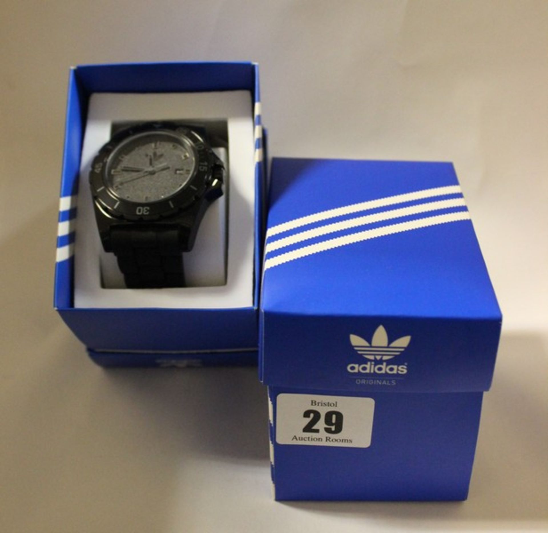 Two men's Adidas Stockholm ADH2669 black rubber quartz watch (Boxed as new).