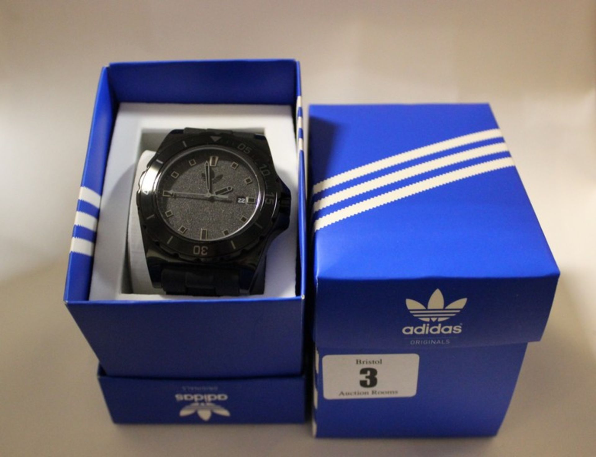 Two men's Adidas Stockholm ADH2669 black rubber quartz watch (Boxed as new).