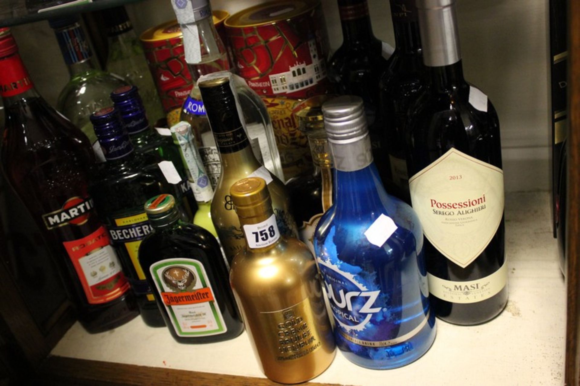 Seventeen assorted spirits/mixers/wines to include Martini, Sours, Jägermeister, Becherovka, Baileys