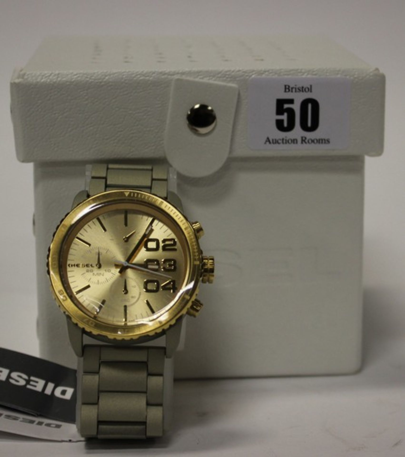 A ladies Diesel franchise steel chronograph watch DZ5303 (Boxed as new).