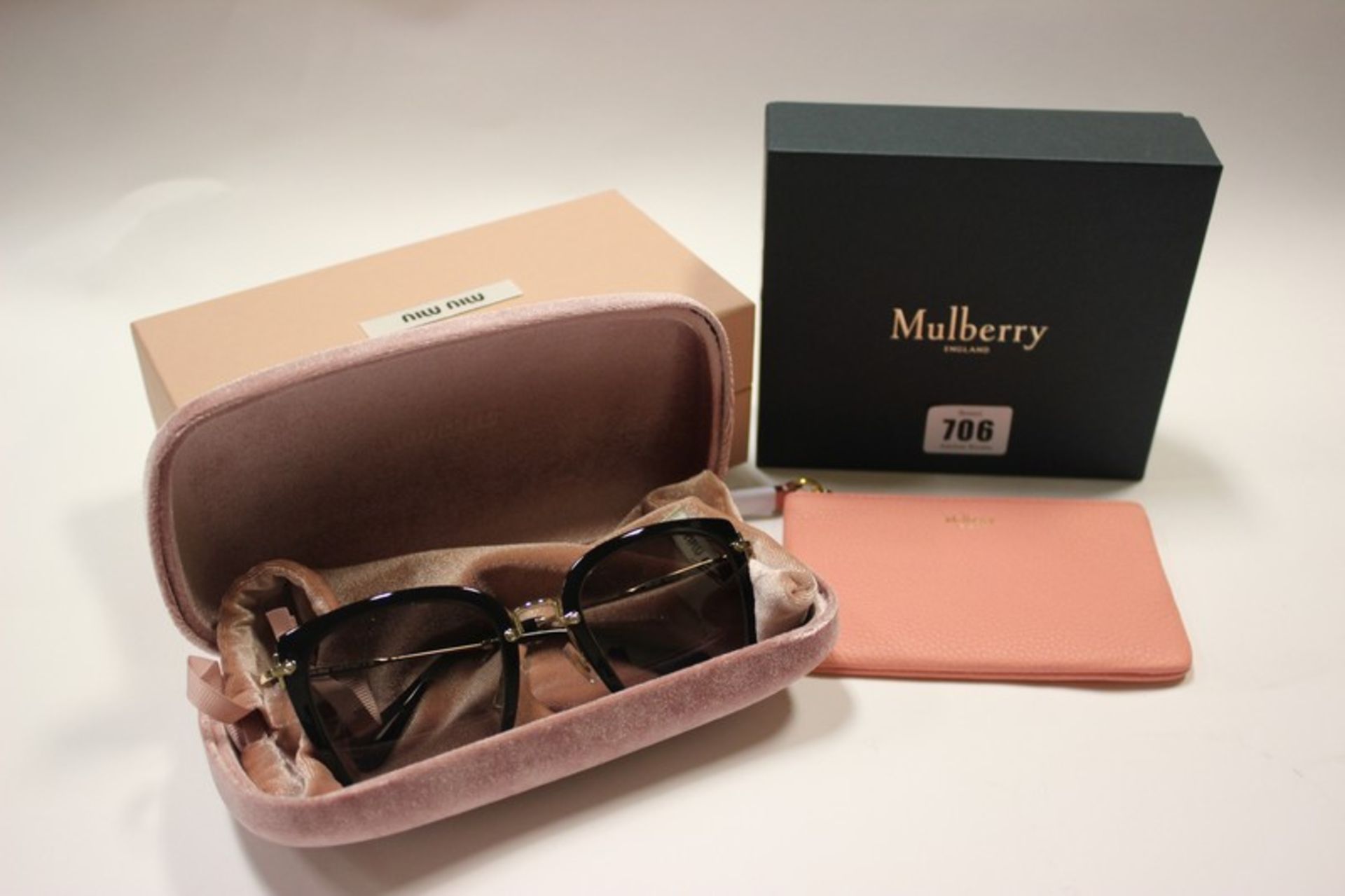 A boxed as new Mulberry Macaroon Pink small classic zip coin pouch together with a pair of branded