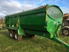 2013 Richard Larrington Harvester 16t tandem axle trailer with hydraulic tailgate, grain chute,