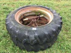 Pair Bettinson 13.6R38 dual wheels and tyres