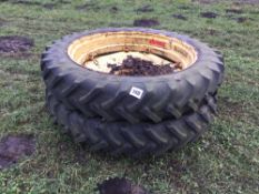 Pair 12.4R46 row crop wheels and tyres