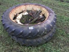 Pair 300/95R46 rear row crop wheels and tyres to suit New Holland