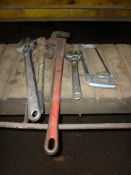 2 Stilson wrenches, 2 large adjustable spanners,