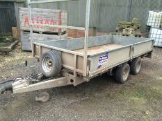 Ifor Williams LM125GHD 12' x 6' 3.5t twin axle trailer with ramps and headboard.