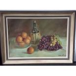 R Martinis, Still life with oranges and grapes, oil on canvas, signed R.