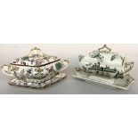 A 19th century Grove & Stark Rosebud pattern tureen dish with lid and stand together with another