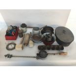 Vintage baking and kitchen utensils such as cake moulds, biscuits cutters, rolling pin, grater, etc.