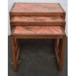 A nest of three mid century side tables with onyx effect surfaces 40x60x50cmH approx
