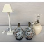 Two table lamps with floral ginger jar ceramic base 30cmH and a large cream ceramic urn shape table