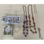 A mixed lot to include three citron and one cotton ladies fashion watches, a quartz alarm,