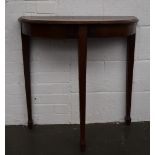 A 20th century demi-lune mahogany side table on square tapering legs 75cmH x 76cmD