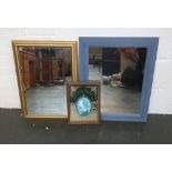 Two modern rectangular mirrors with wooden frame together with a Pears soap mirror (3)