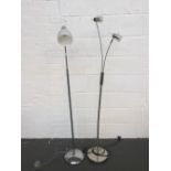 Two modern chrome standing lamps 148cmH and 158cmH