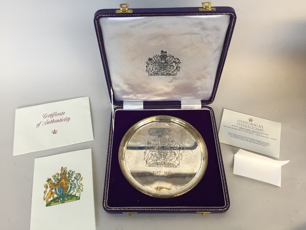 A Royal Silver Wedding Salver commemorating the silver wedding anniversary of Her Majesty the Queen