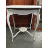 A grey painted side table with cabriole legs and undershelf 77cmH