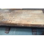 A substantial continental dining room table with cross stretcher 115 x 240 x 75cmH