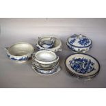 A mixed lot of mainly blue and white china including tureens and plates together with Crown Devon