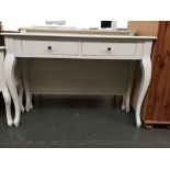 A Laura Ashley hall table/sideboard with two short drawers raised on cabriole legs 111cmW