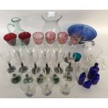 A selection of glassware to include various wine glasses, cranberry glasses, Baby Cham glasses,