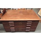 A six drawer oak plan chest with metal label slots 120 x 88 x 60cm