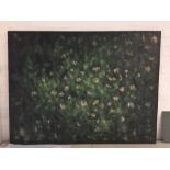 Abstract floral composition in green and pink, oil on canvbas,