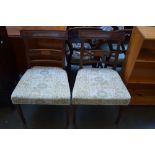 Two Regency style inlaid dining chairs with upholstered floral seats