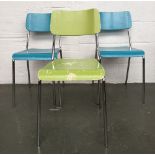 Seven stackable modern kitchen chairs three lime and four blue