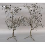 A pair of Parlane ornamental metal and wire trees with suspended mirror decoration 70cmH each