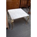 A square marble topped side table with gilt metal ornate cabriole legs 55 x 55cm