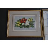 Pamela Davis, Primulas, water and body colour on paper, signed, framed,