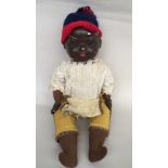 Armand Marseille bisque headed black doll with weighted brown eyes, red painted lips,