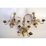 Three 18th century style four arm brass small light electroliers