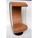A mid century leatherette and plate glass revolving chair on metal pedestal base