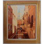Mike Bowman, 20th century, Venice back street, oil on canvas, framed,