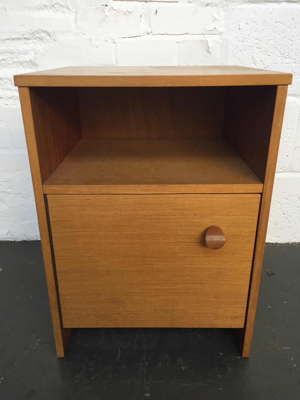 A mid-century bedside table by Avalon single shelf with cupboard below 55cmH x 40 x 38
