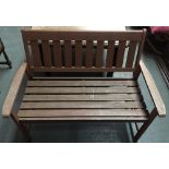 A teak slate garden bench 112cm long