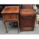 A mahogany sewing chest on cabriole legs with drawer below 65cmH interior lined with green silk