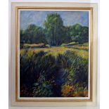 Mike Bowman, Across the Meadows, oil on canvas, framed,